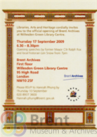 TH\CT\PI\AD\8247back_th.jpg; 8247; Brent Archives official opening invitation card; card